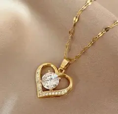 サージカルステンレス 大きいハート ゴール czダイヤ✨ 【爆売れ】 ネックレス