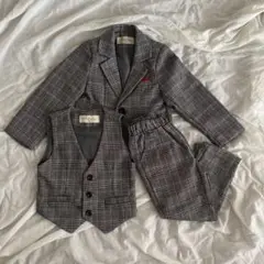 キッズ　スーツ3点セット　チェック柄　女の子　男の子