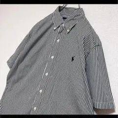 ラルフローレン ボタンダウンシャツ 半袖 ブラックストライプ 黒 L
