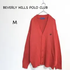 ビバリーヒルズポロクラブ ニットカーディガン M レッド 刺繍ロゴ Vネック
