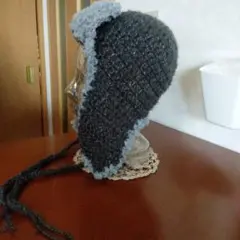 手編みのニットフライトキャップ グレー