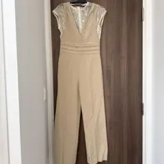 ベージュ レーススリーブ ジャンプスーツ