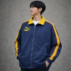 PUMA トラックジャケット XL 刺繍ロゴ ネイビー イエロー