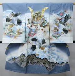 お宮参り 産着 のしめ 男児 正絹 綸子地 金刺繍 グレー 兜 祝着 掛け着