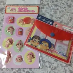 ペコちゃんポーチ入り付箋と ももぺこぷっくりシール