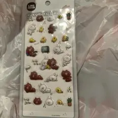 新品LINEFRIENDSぷくぷくシ-ルグレー