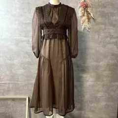 Dorry Doll レイヤードベスト×シアーオーガンジードレス　ブラウン