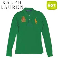 RALPH LAUREN グリーン ビッグポニー エンブレム刺繍 長袖ポロシャツ