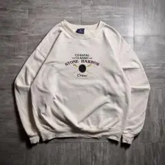 【90's】OARSMAN 刺繍プリント　スウェット　ホワイト　Lサイズ