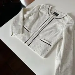 ノーカラージャケット ホワイト ブラック　フォーマル　入学式　入園式