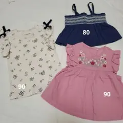 【セット売りまとめ売り】花柄トップス 重ね着用キャミソール 80,90サイズ