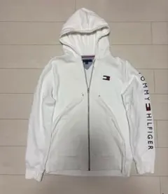 tommy パーカー白 新品 TOMMY HILFIGER Lサイズ ロゴ パーカー 