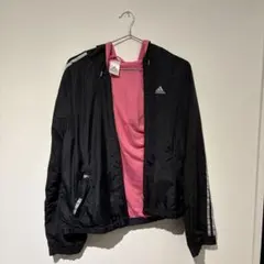 み*ぃ様 adidas ウィンドブレーカー　パーカー　 L 黒/ピンク