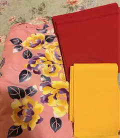 花柄ピンク浴衣　赤帯　黄色帯　セット