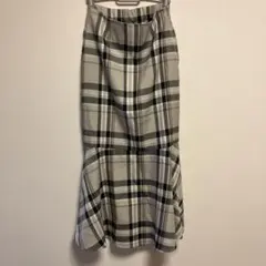 チェック柄 マーメイドスカート ロング丈 ベージュ　ヘザー　Heather