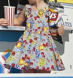 メゾピアノ　パニエ付ワンピース　フルーツ柄　120 ジャンパースカート