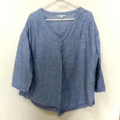 ライトブルー Vネック 七分袖シャツ LL