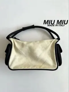 MIU MIU CANVAS LEATHER POCKET HAND BAG