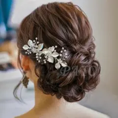 小枝ビジュー リーフ コーム★シルバー★ブライダルウェディング結婚式アクセサリー