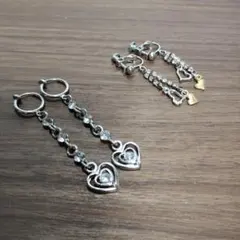 ハート型チャーム付きロングイヤリング2点セット