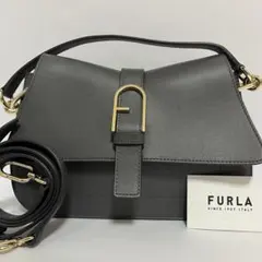 極美品✨現行モデル✨フルラ　フロー　2way ショルダーバッグ　レザー　グレー