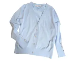 ZARA ザラ Vネック ビジューボタン スリット ニット F 水色