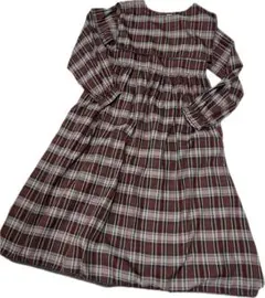 merry jenny 赤系チェック 長袖ロングワンピース