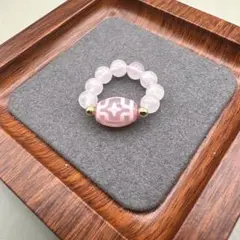 ローズクォーツ　瑪瑙天珠　リング