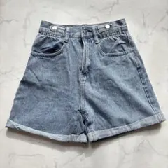 デニムショートパンツ　【Ｓ】　ブルー　カジュアル　ハイウエスト　美脚　脚長効果