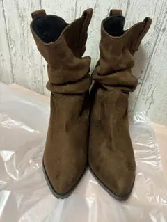 ブラウン スエード 調スラウチブーツ