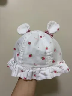 西松屋 いちご柄耳付きベビー帽子 46cm