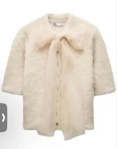 ZARA オーガンザリボンニットトップス Lサイズ　新品タグ付き