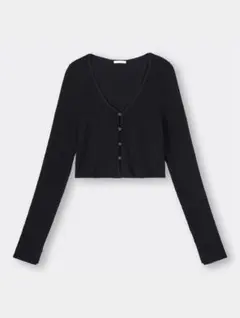 【美品】G U 黒 リブクロップドカーディガン 長袖 Vネック