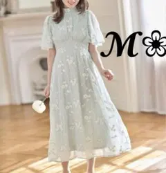 トッコクローゼット 【M】 ミント フラワー刺繍 花柄ワンピース マキシドレス