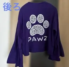 アメリカ古着Tシャツリメイク ギャザー長袖　紫バックプリント肉球