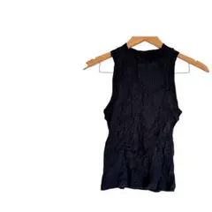 【海外古着】　黒 リブ編み ノースリーブ タンクトップ　シンプル　単色