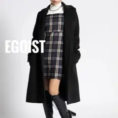 訳アリ EGOIST 2釦Iラインチェスターコート ロング ブラック