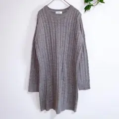 ＊Navy＊ニットワンピース リブ編み ひざ丈 長袖 チュニック グレー L