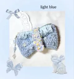 【princessmade】リボンポーチ 姫系ふわふわ小物入れ ライトブルー