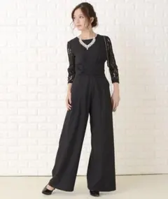 レース七分袖ワイドレッグパンツドレス・オールインワン/結婚式/フォーマル