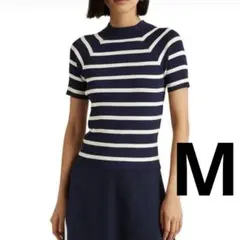 RALPH LAUREN ボーダー 半袖ニット　ハイネック ネイビー　Mのサムネイル