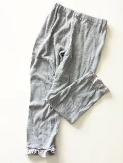 リブ スパッツ レギンス 裾 フリル リボン キッズ 120 ニット グレー