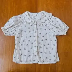 韓国子供服　ブラウス　花柄　半袖　oatmeal Mサイズ