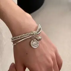 ３連チェーンブレスレット リング ブレスレット シルバー バングル ロゴチャーム