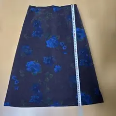 Aラインスカート青い花柄 s 秋冬