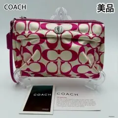 【一点物】COACH コーチ アクセサリポーチ ピンク ロゴ ナイロン 美品のサムネイル