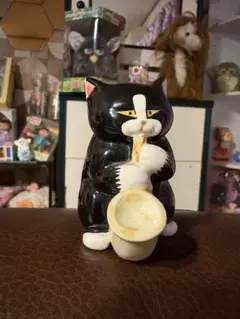 オーケストラ　 猫　陶器　置物　ホーン