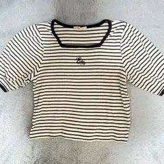 ems excite 白黒 ボーダー柄 パフスリーブ 半袖Tシャツ