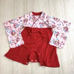 70サイズ 袴ロンパース　女の子　お食い初め お宮参り ひな祭り ベビー袴 赤