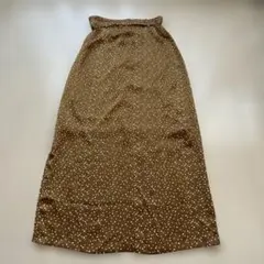レディース　サテン　ロングスカート　ドット　ブラウン　Mのサムネイル